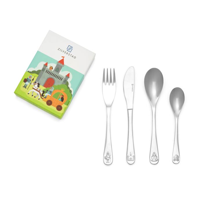 zilverstad Kinderbestek Ridders en Prinsessen 4-delig rvs