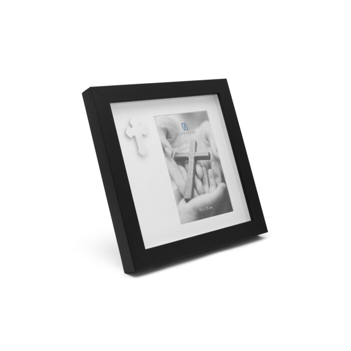 zilverstad Memory fotolijst met kruis icoon 10x15cm passepartout zwart
