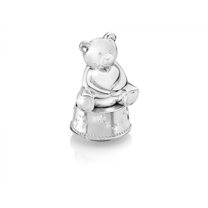 zilverstad Muziekdoos/spaarpot Beer met hart zilver kleur