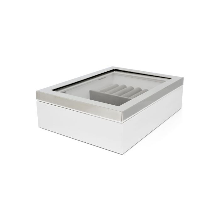zilverstad Sieradendoos met venster en rand zilver kleur