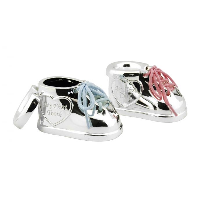 Zilverstad Tanden-/haarlokdoosje Schoen Set Van 2 Zilver Kleur