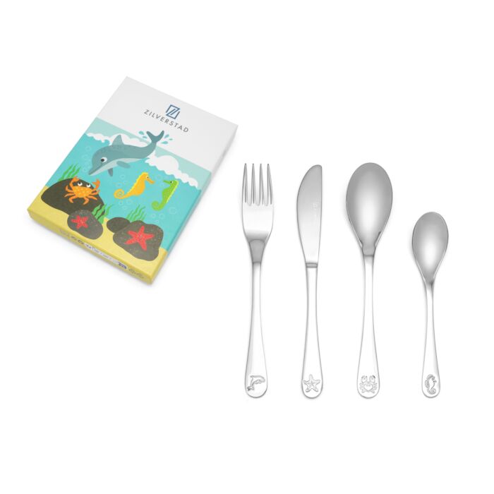 zilverstad Kinderbestek Zeedieren 4-delig RVS