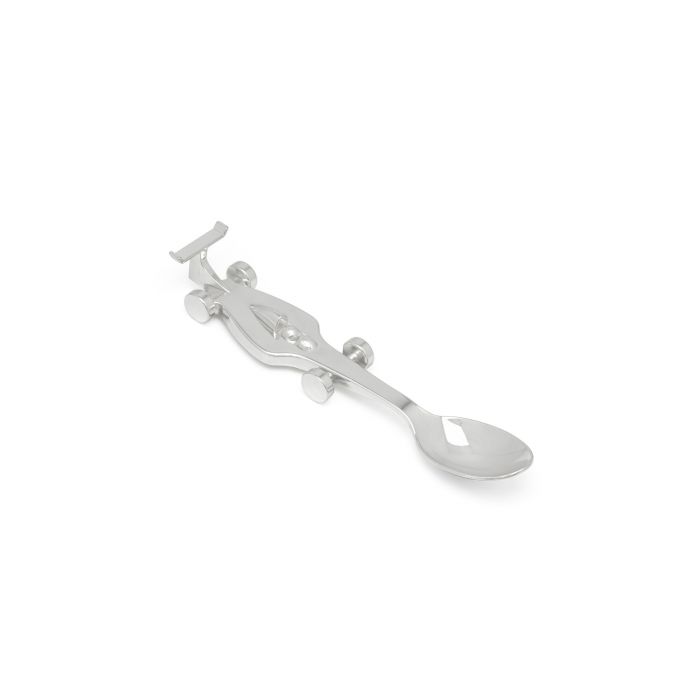 zilverstad Kinderlepel Raceauto verzilverd gelakt