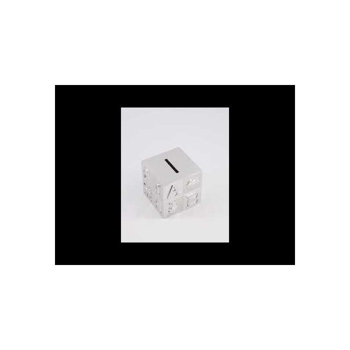 Zilverstad Spaarpot Kubus Groot ABC Zilver Kleur