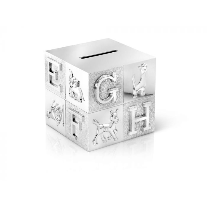 Zilverstad Spaarpot Kubus Groot ABC Zilver Kleur