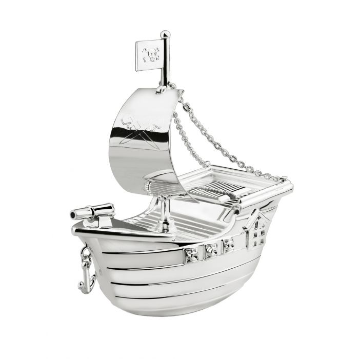 zilverstad Spaarpot Piratenboot verzilverd gelakt