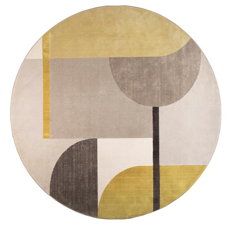 zuiver Hilton Rond Vloerkleed '240 Grijs/Geel