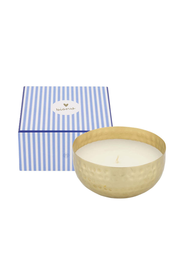 zusss geurkaars metaal goud in geschenkdoos bisous blauw / wit
