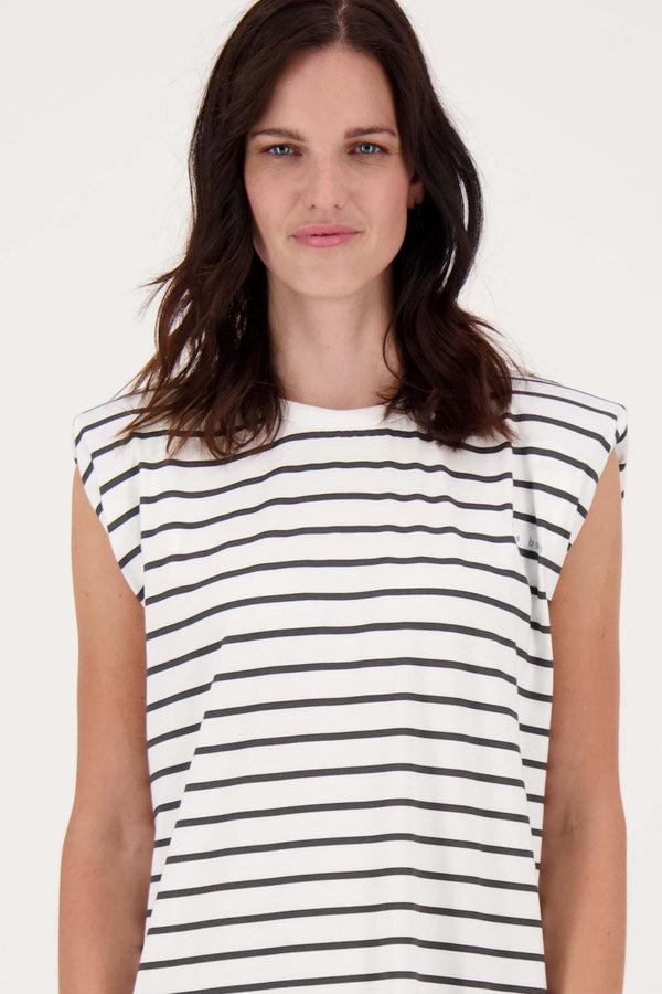 Zusss Jersey Streep Jurk Met Schoudervullingen Off White / Zwart