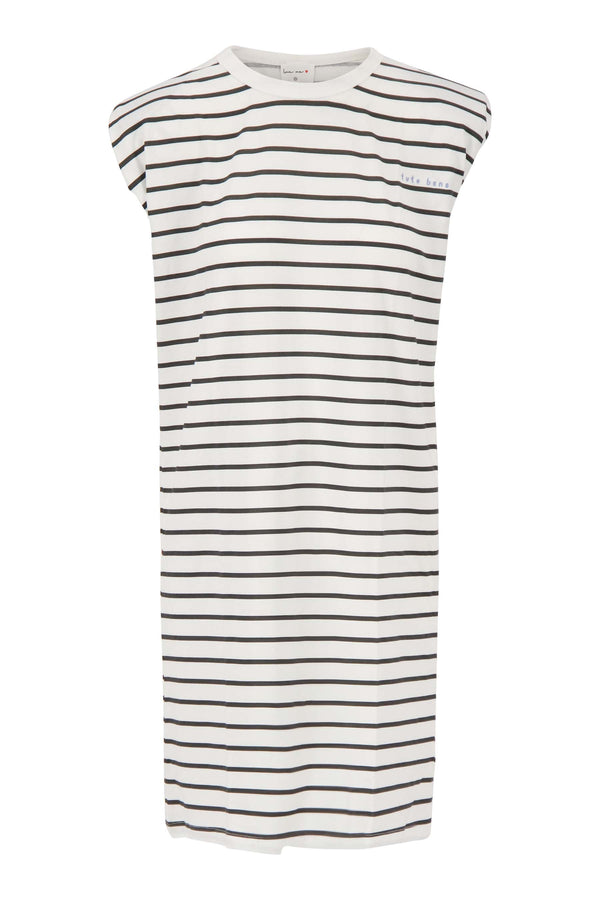 Zusss Jersey Streep Jurk Met Schoudervullingen Off White / Zwart