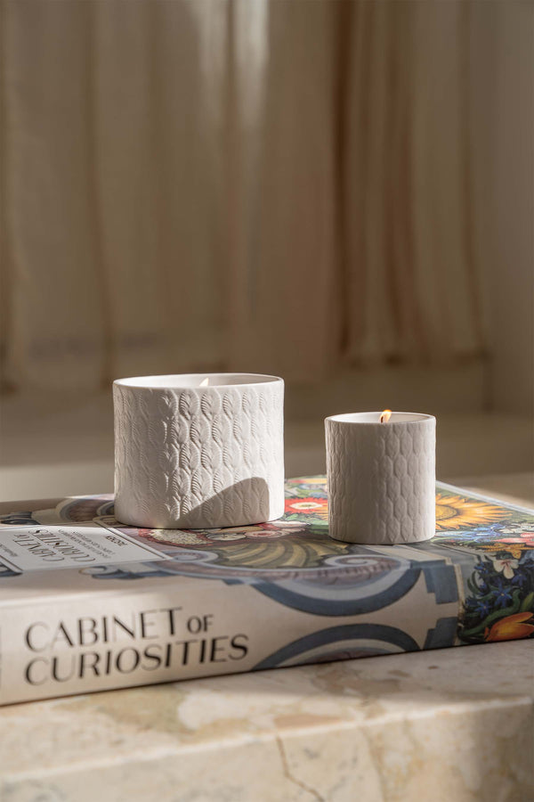 Zusss Keramieken Geurkaarsje Structuur Veertjes S Wit