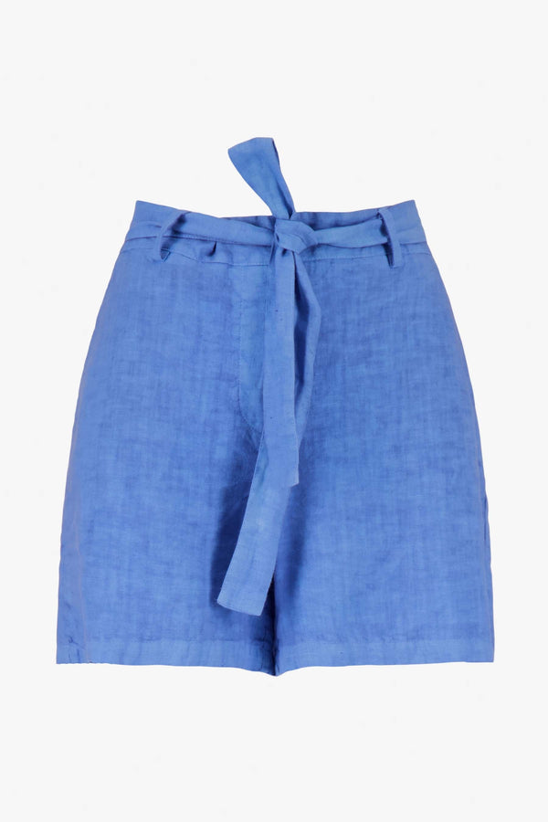 Zusss Linnen Short Met Strik Ceintuur Lavenderblauw