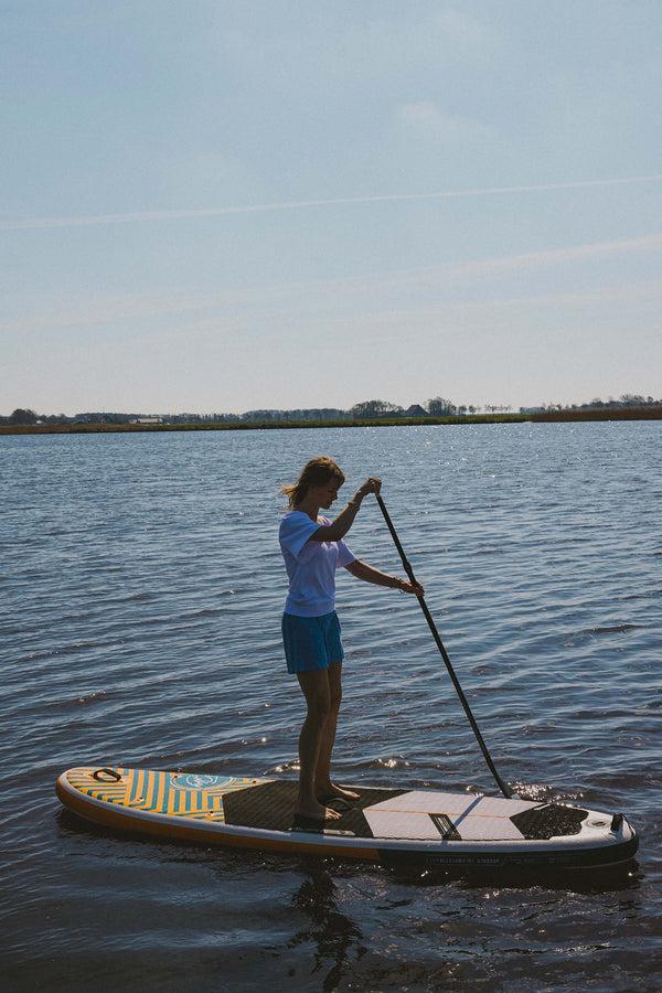 Zusss Linnen Short Met Strik Ceintuur Lavenderblauw