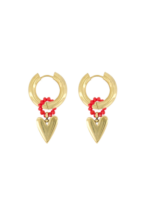 zusss oorbel hanger met gouden hartje oranjerood / goud