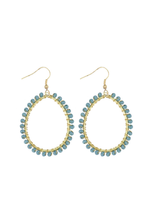 zusss oorbel hanger ovaal met kraal grijsblauw / goud