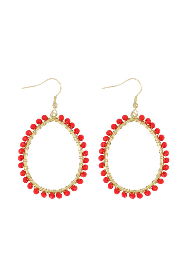 zusss oorbel hanger ovaal met kraal oranjerood / goud