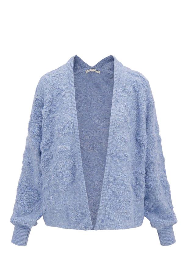 zusss openvallend vest met lurex jacquard lichtblauw