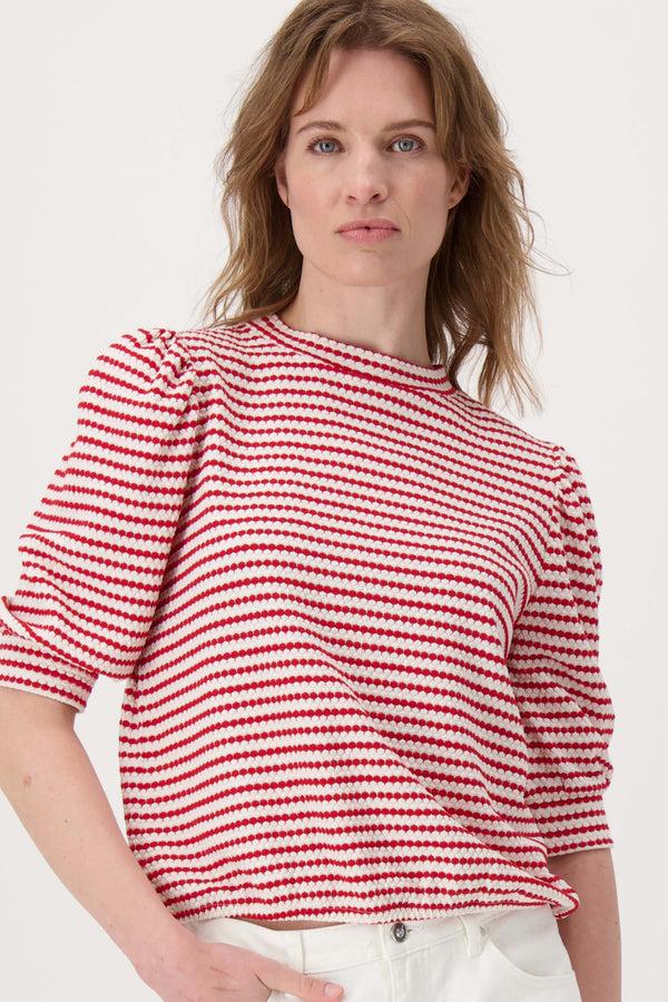 Zusss Poffmouw Top Met Streep In Structuur Materiaal Off White / Rood