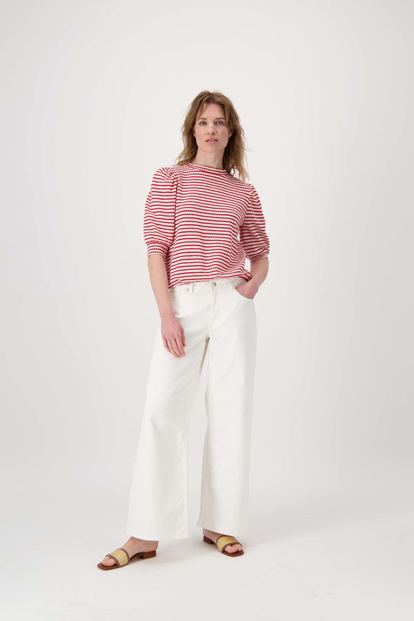 Zusss Poffmouw Top Met Streep In Structuur Materiaal Off White / Rood