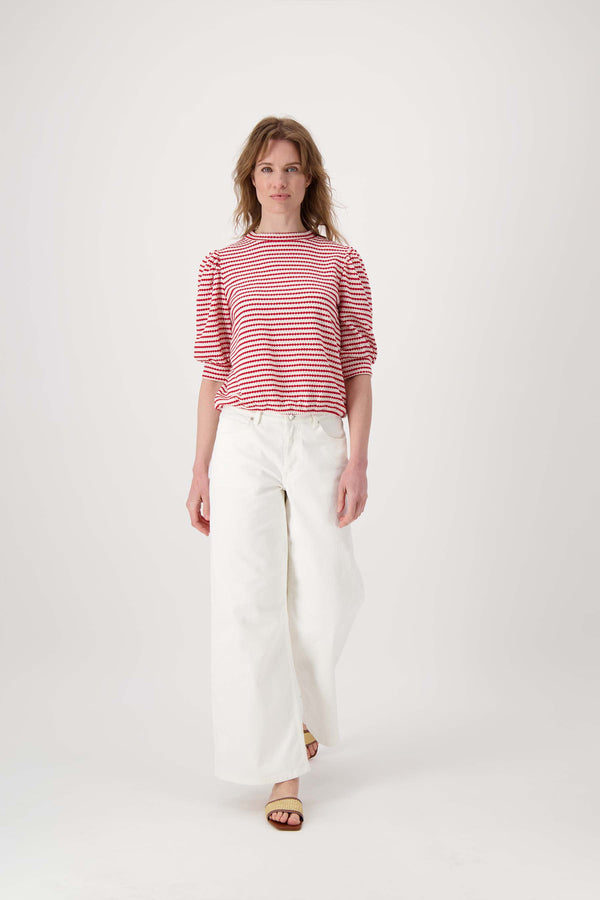Zusss Poffmouw Top Met Streep In Structuur Materiaal Off White / Rood