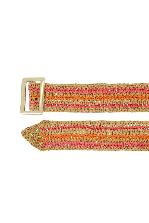 Zusss Raffia Riem Met Streep Sahara / Fel Roze / Oranje