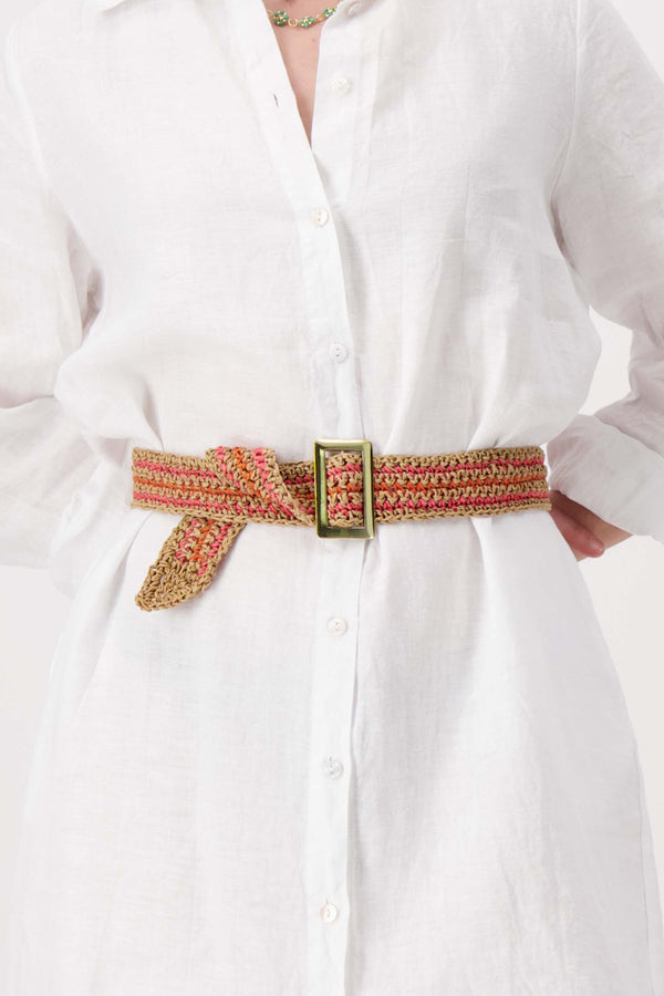 zusss raffia riem met streep sahara / fel roze / oranje