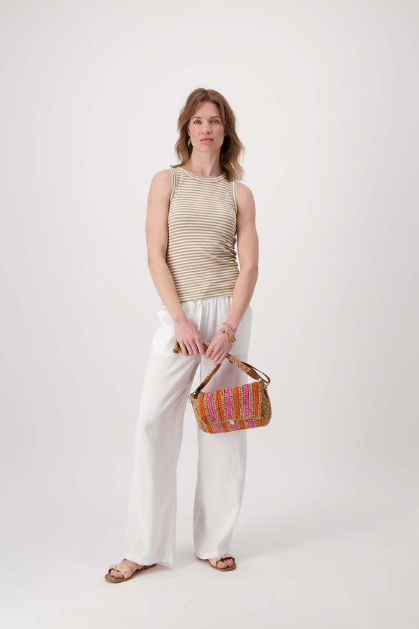 Zusss Raffia Schoudertas Met Streep Sahara / Fel Roze / Oranje