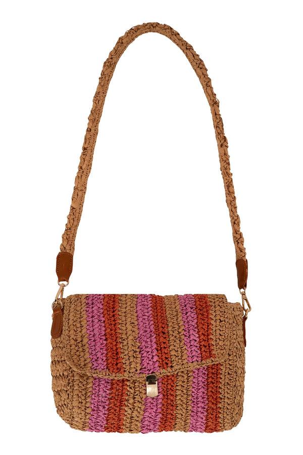 Zusss Raffia Schoudertas Met Streep Sahara / Fel Roze / Oranje