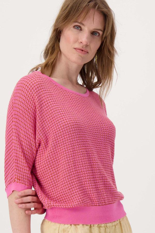 Zusss Ronde Hals Brei Trui Met Lurex Fel Roze / Oranje