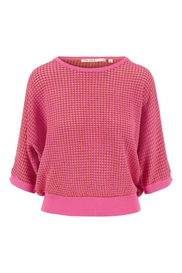 Zusss Ronde Hals Brei Trui Met Lurex Fel Roze / Oranje