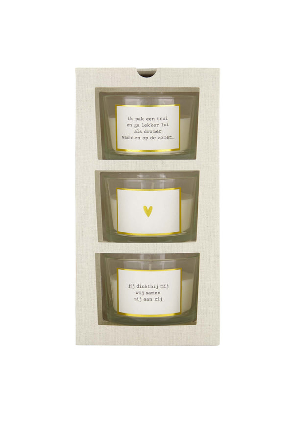 Zusss Set Van 3 Geurkaarsen In Doosje Linnen Wit / Goud