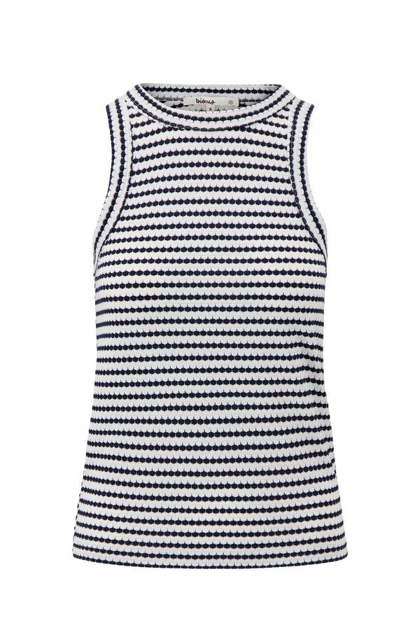 zusss singlet met streep in structuur materiaal off white / navy