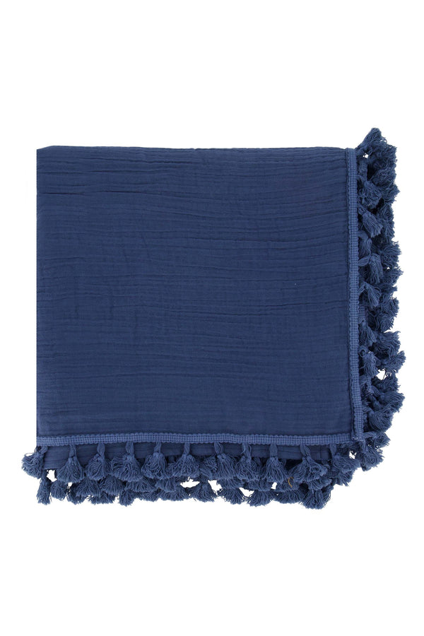 Zusss Sjaal In Crincle Katoen Met Kwastjes Korenblauw