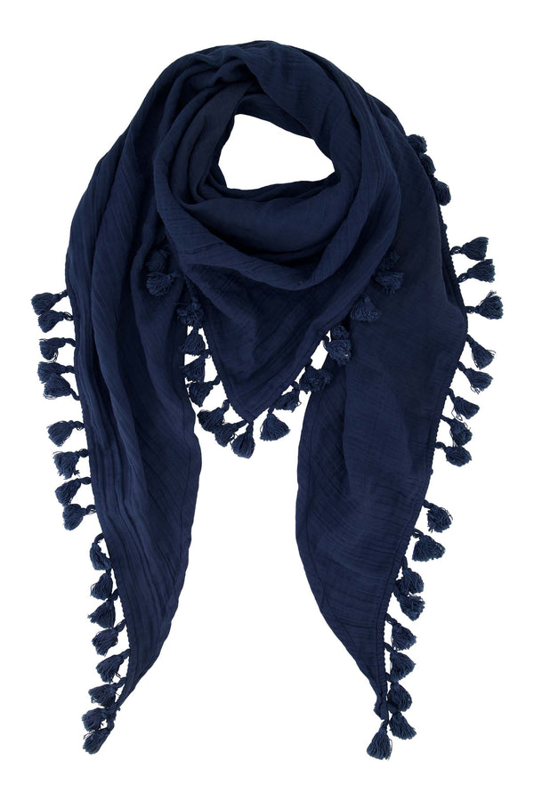 zusss sjaal in crincle katoen met kwastjes korenblauw