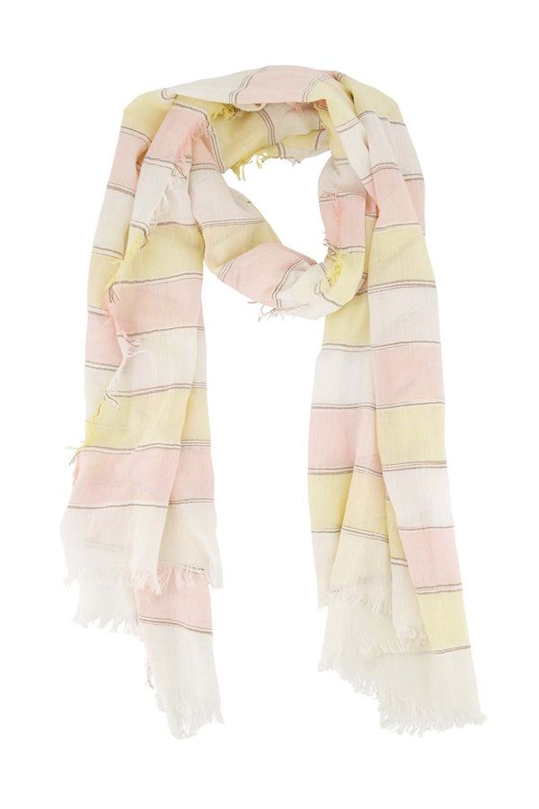 zusss sjaal met streep en stiksellijn licht geel / licht roze / off-white