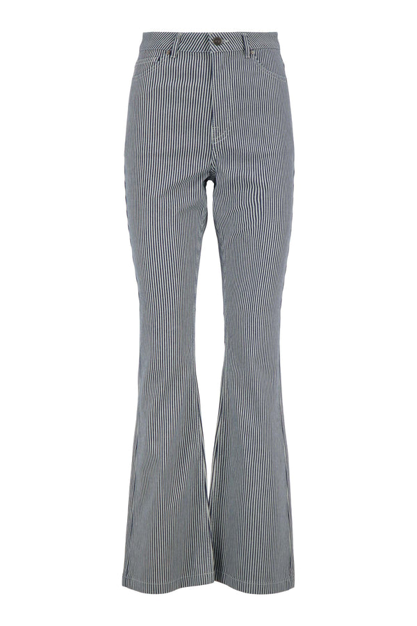 Zusss Streep Broek Stretch Flared Model Wit / Donkerblauw