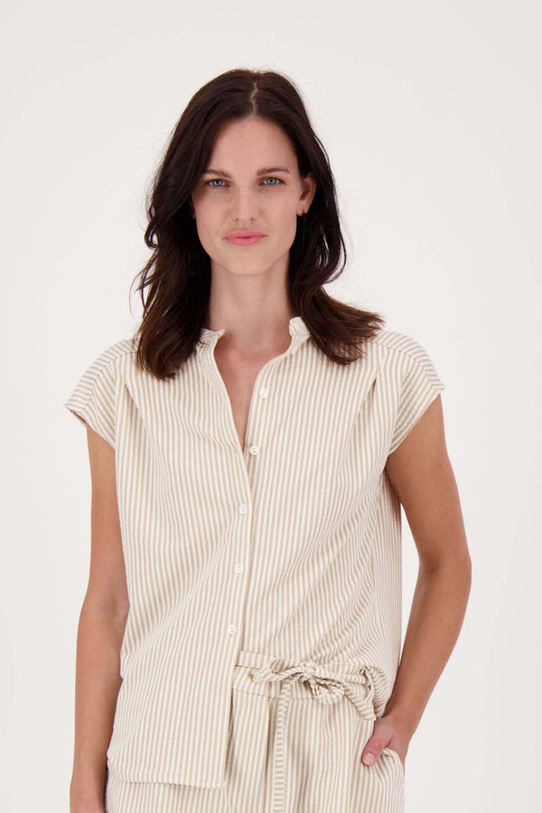 Zusss Streep Pofmouw Top Van Structuur Stof Sahara / Wit