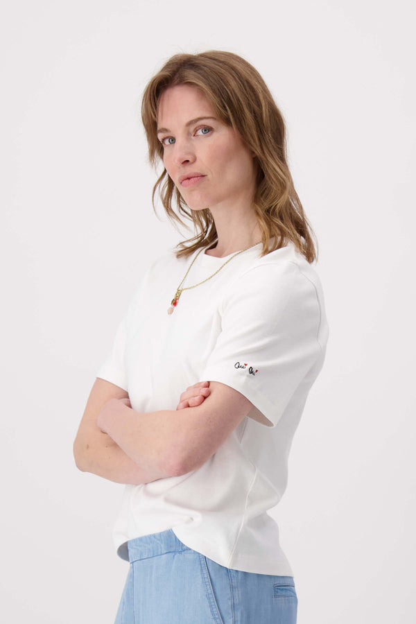 zusss T-shirt korte mouw met borduur mouw off white