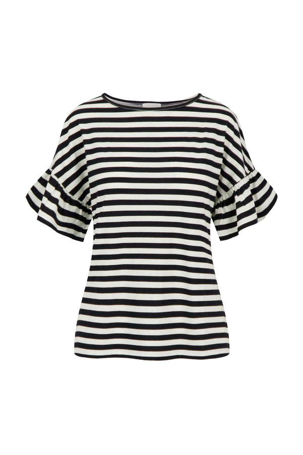 Zusss T-shirt Met Vlindermouw Gestreept Off White / Zwart