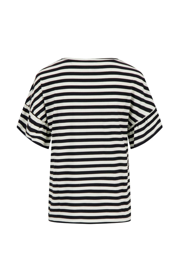 Zusss T-shirt Met Vlindermouw Gestreept Off White / Zwart