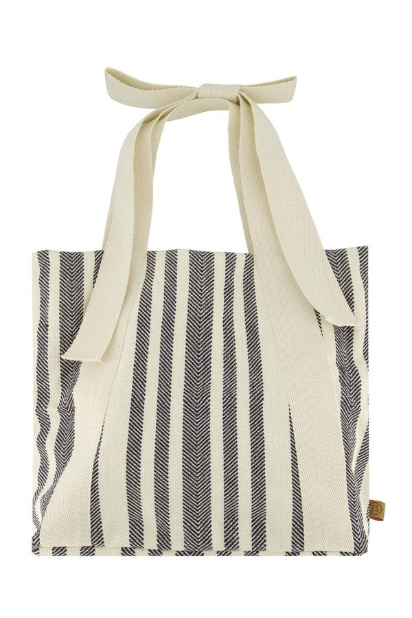 zusss tas met strik hengsel gestreept wit / donkerblauw