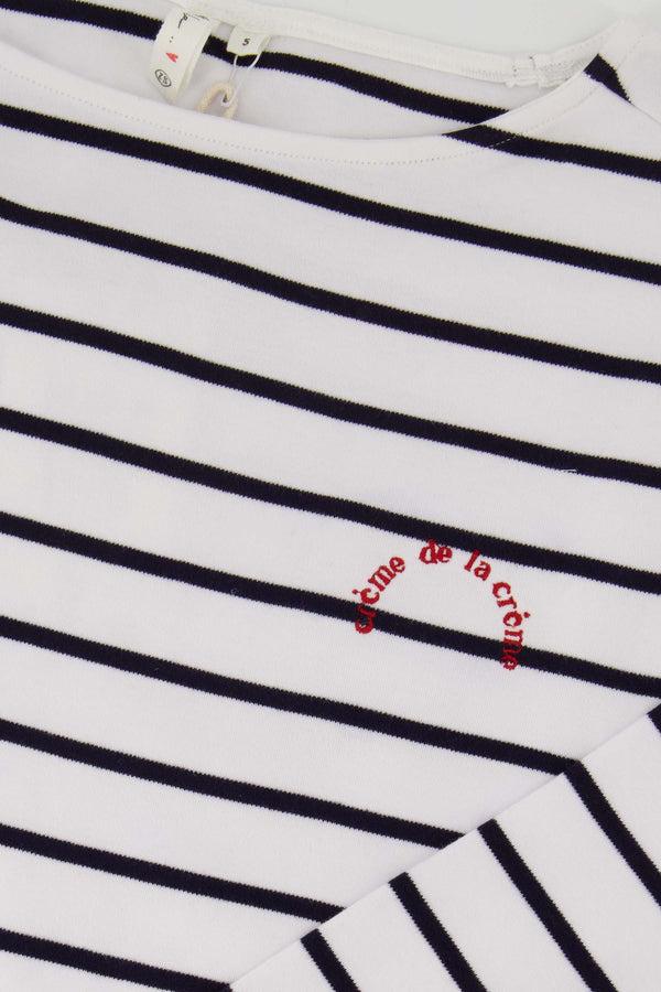 Zusss Top Boothals Met 3/4 Mouw Gestreept Wit / Donkerblauw