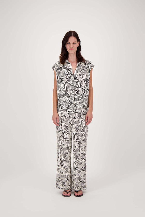 Zusss Wijde Broek Met Grafische Print Off White / Zwart