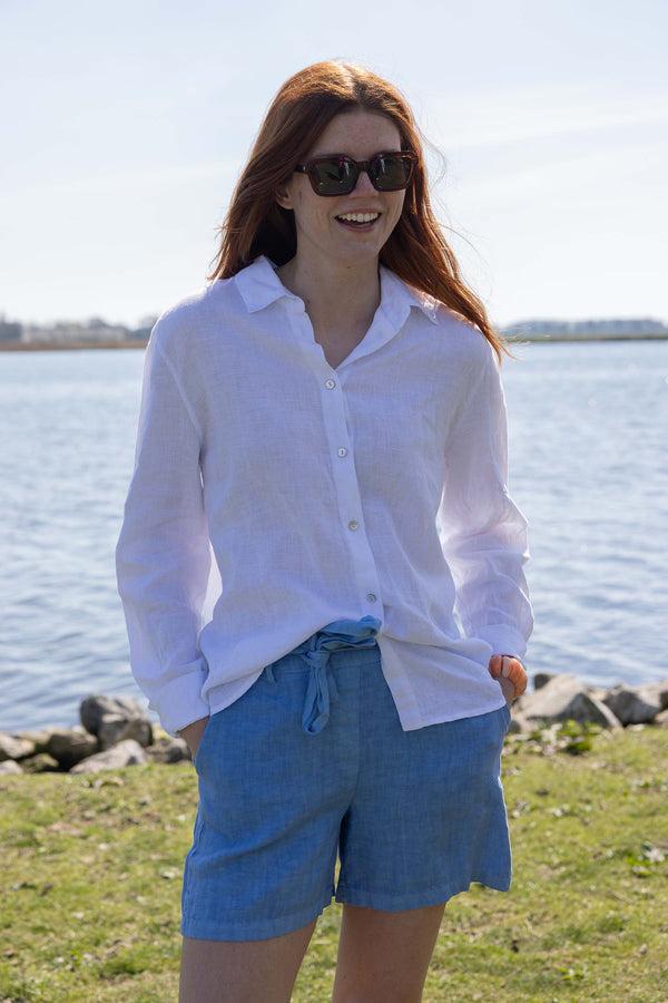 zusss 100% linnen blouse met borduur wit