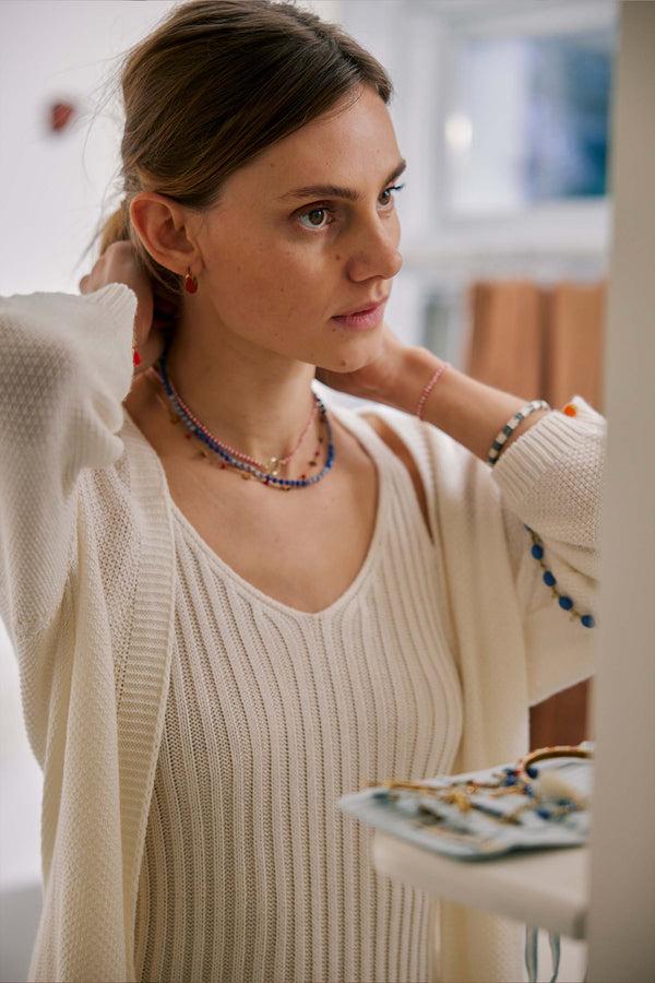 Zusss Armband Bangle Streep Grijsblauw / Goud