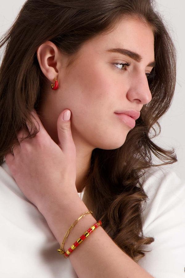 Zusss Armband Bangle Streep Oranjerood / Goud