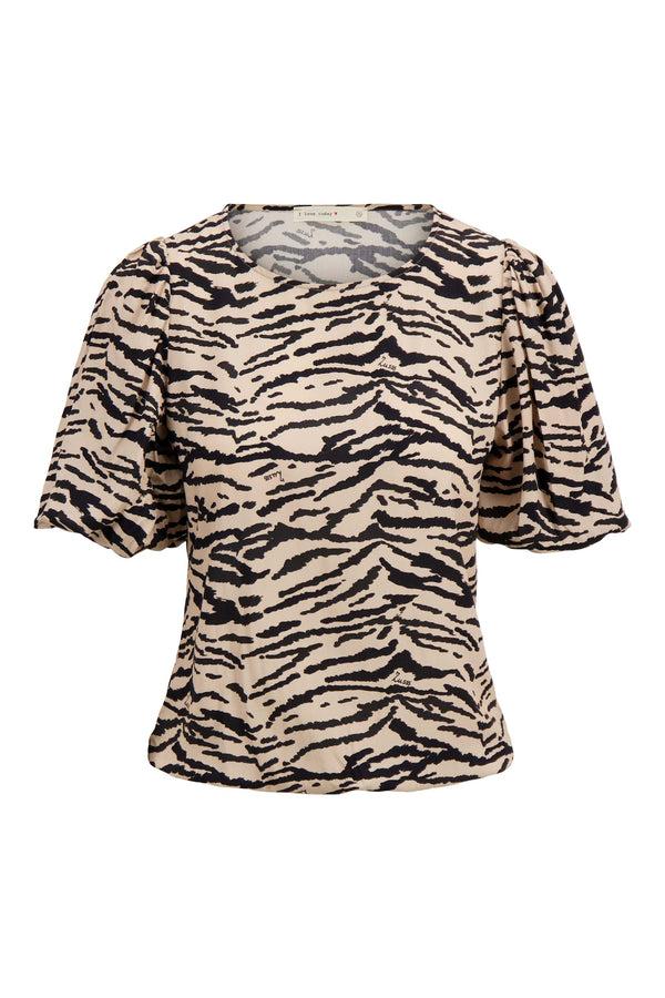 Zusss Ballonmouw Top Met Print Zwart / Kit