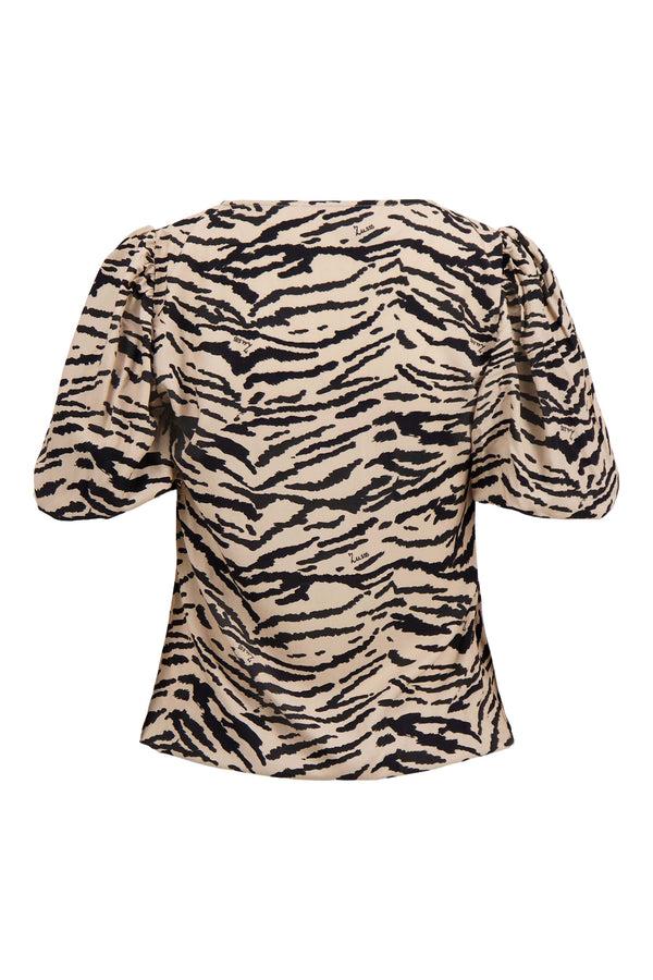 Zusss Ballonmouw Top Met Print Zwart / Kit