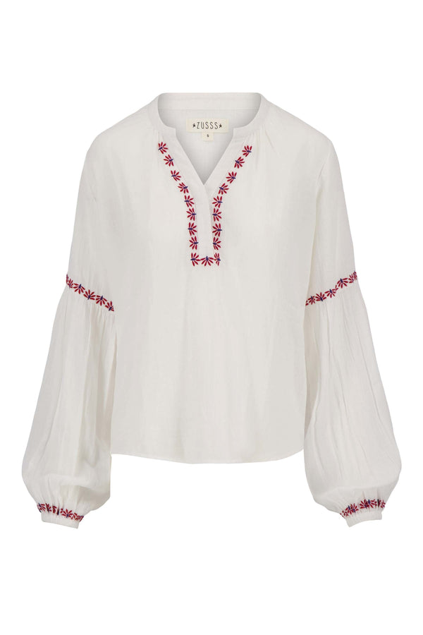 Zusss Blouse Lange Mouw Met Borduur Details Wit
