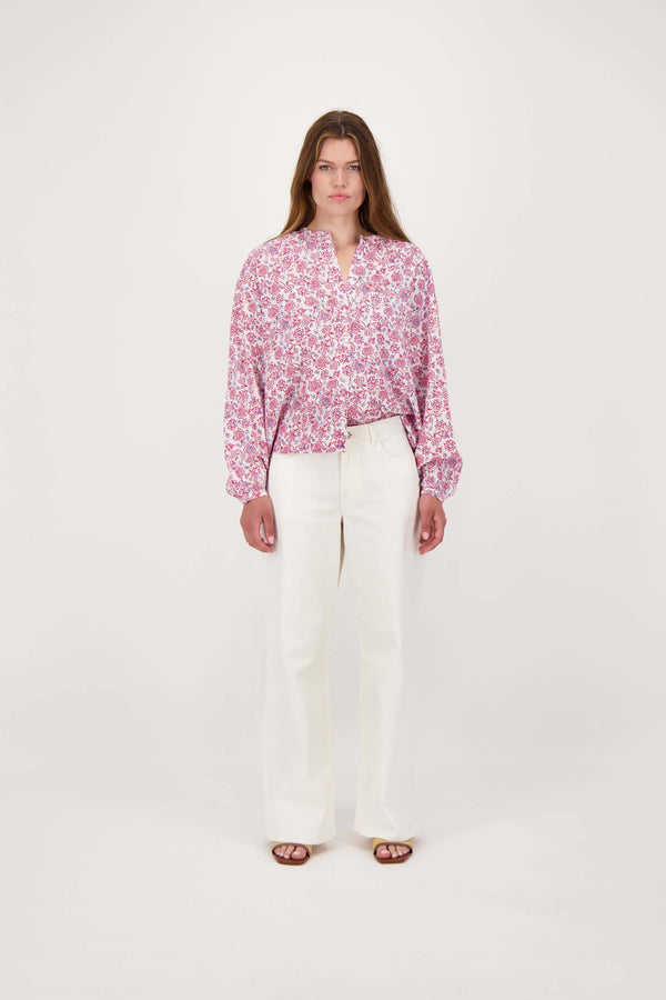 zusss blouse lange mouw met print wit / rood